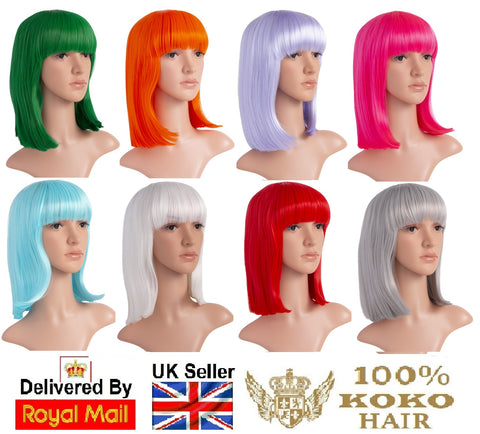LONG COLOURFUL BOB STYLE PARTY WIG VARIOUS COLOURS