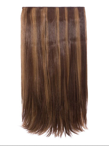 💇‍♀️ 24" Highlighted Straight Clip in Hair Extensions - Heat-Resistant Synthetic Fibre (1-Piece Set)