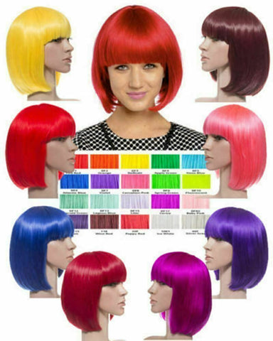 SHORT COLOURFUL BOB STYLE PARTY WIG VARIOUS COLOURS